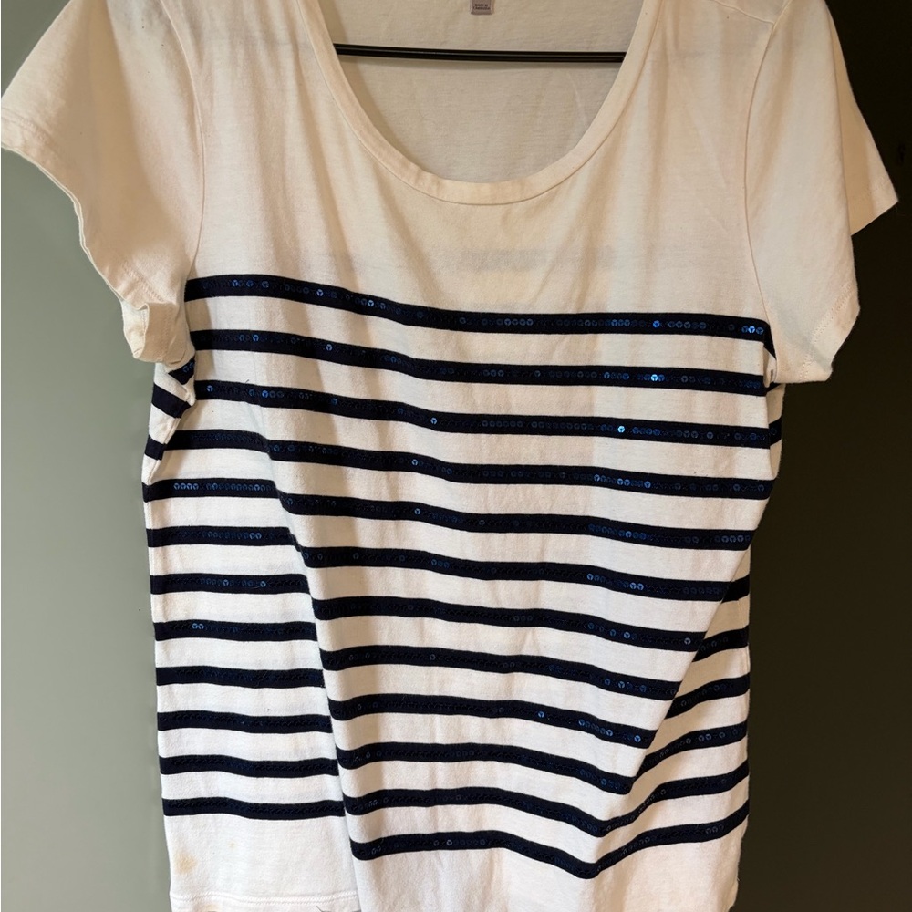 GAP Black and White Striped Sequin Tee